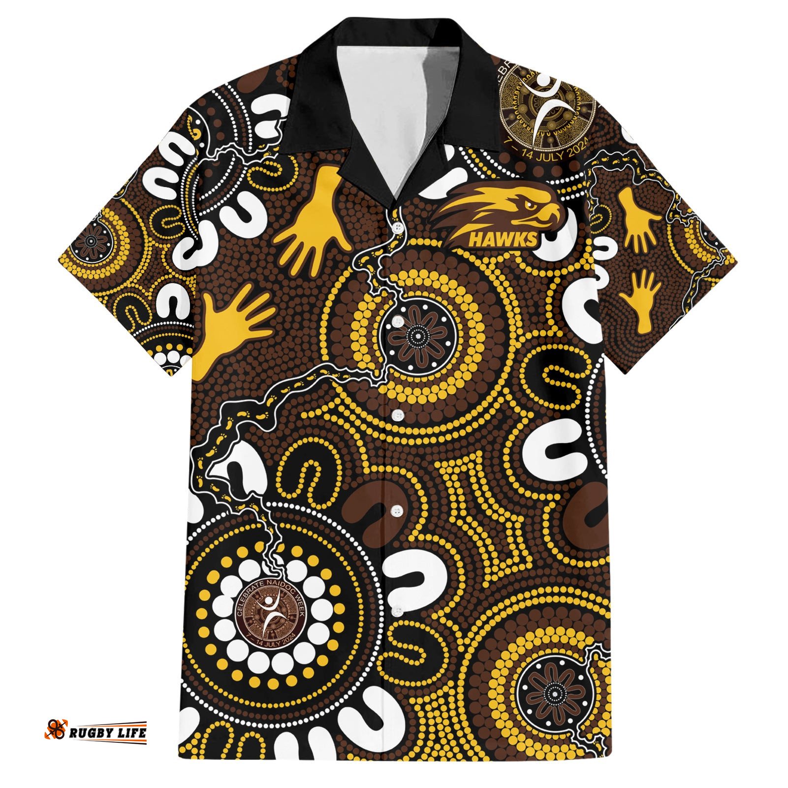 Custom Hawthorn NAIDOC Week 2024 Hawaiian Shirt Fire Burning Aboriginal Dots Art