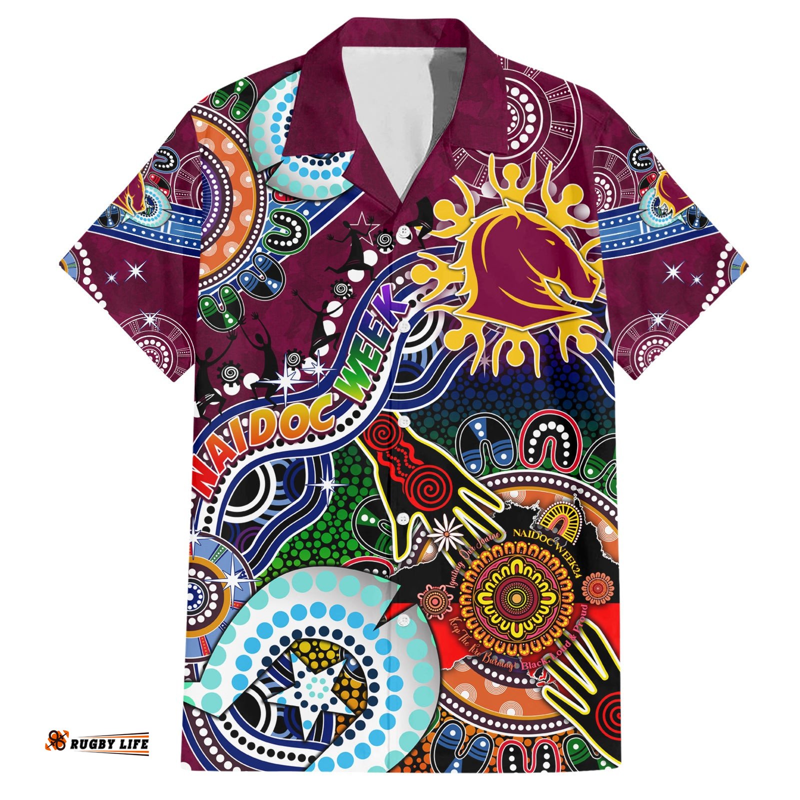 Personalised Broncos NAIDOC Week 2024 Hawaiian Shirt Australia Aboriginal Dot Painting