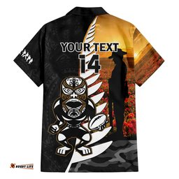 Custom New Zealand Silver Fern Rugby ANZAC Day Hawaiian Shirt 2024 All Black Tiki Mascot