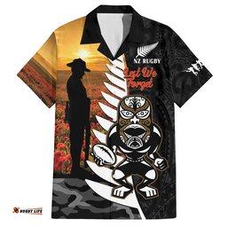 Custom New Zealand Silver Fern Rugby ANZAC Day Hawaiian Shirt 2024 All Black Tiki Mascot