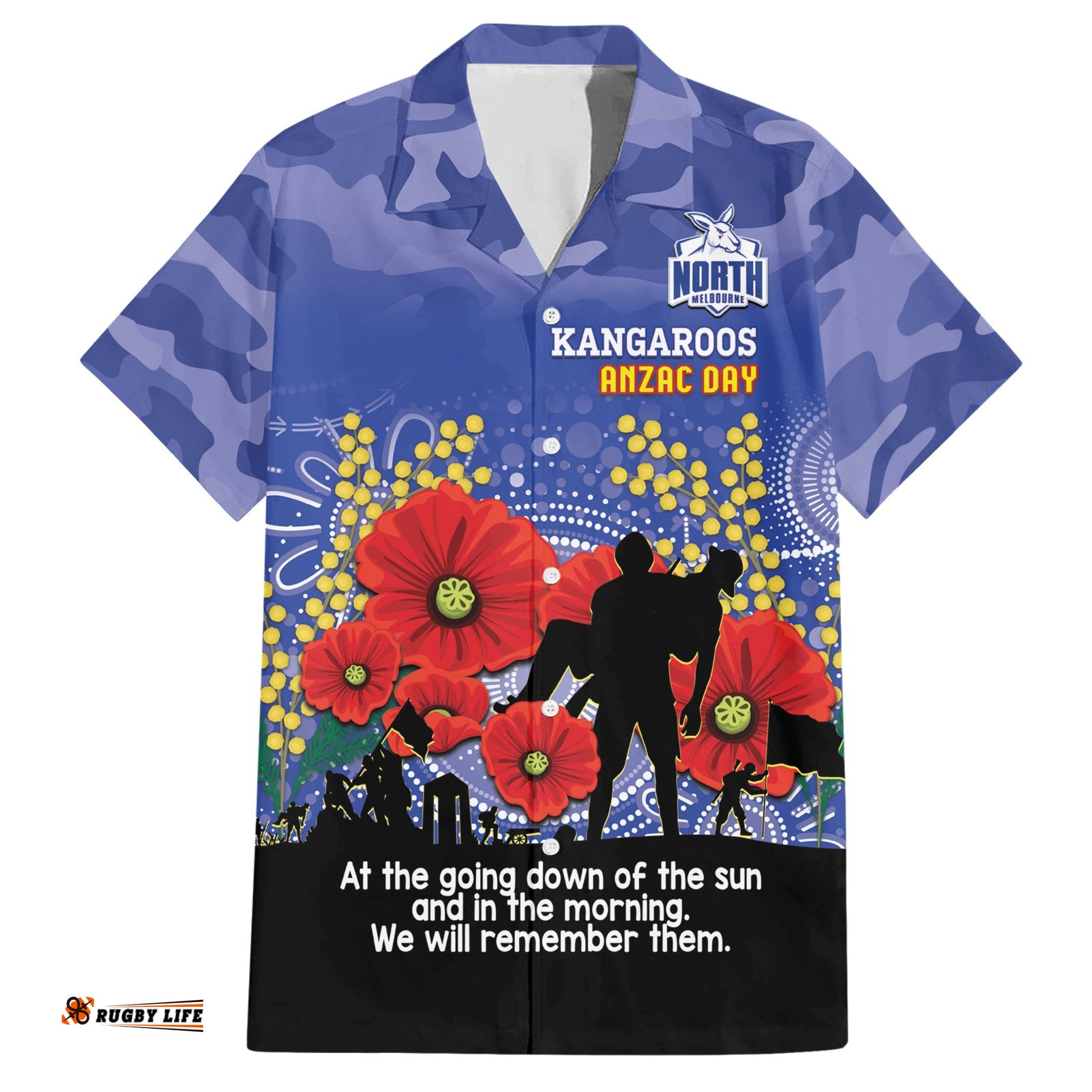Custom Kangaroos Football ANZAC Hawaiian Shirt Gallipoli Camouflage With Poppies
