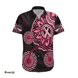 Australia Indigenous Hawaiian Shirt Breast Cancer Ribbon Aboriginal Art Black