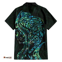 New Zealand Eel Hawaiian Shirt Tuna Aotearoa Maori With Paua Shell Turquoise