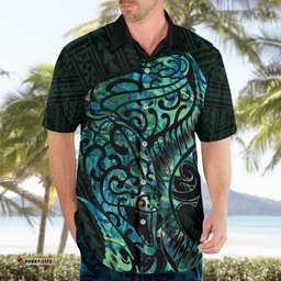 New Zealand Eel Hawaiian Shirt Tuna Aotearoa Maori With Paua Shell Turquoise