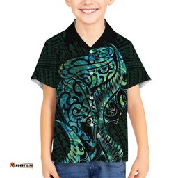 New Zealand Eel Hawaiian Shirt Tuna Aotearoa Maori With Paua Shell Turquoise