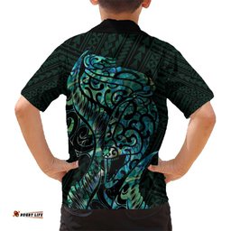New Zealand Eel Hawaiian Shirt Tuna Aotearoa Maori With Paua Shell Turquoise