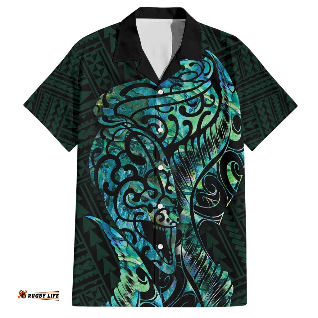 New Zealand Eel Hawaiian Shirt Tuna Aotearoa Maori With Paua Shell Turquoise
