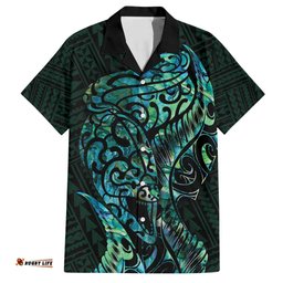 New Zealand Eel Hawaiian Shirt Tuna Aotearoa Maori With Paua Shell Turquoise