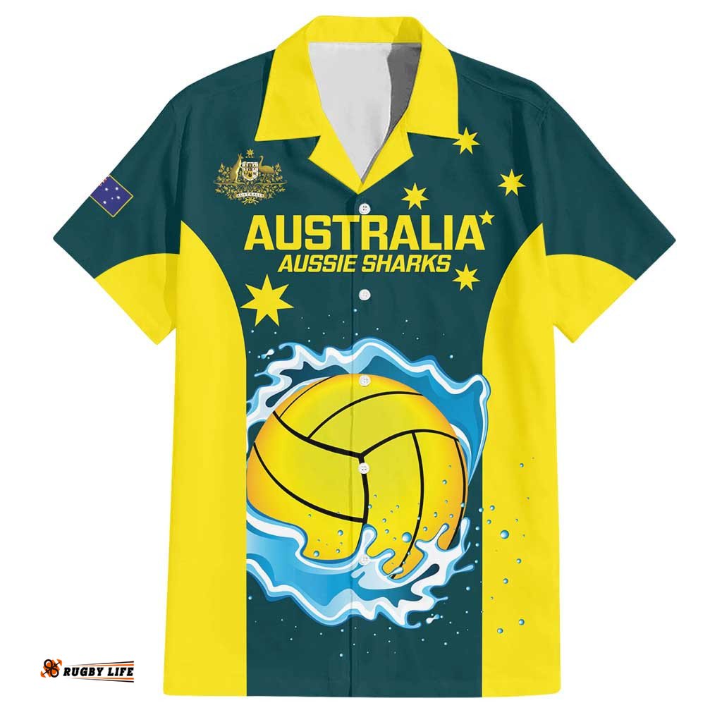 Custom Australia Water Polo 2024 Hawaiian Shirt Aussie Shark National Color Version