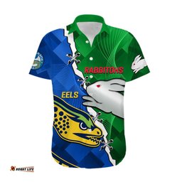 Custom Personalised Rabbitohs Mix Eels Rugby Hawaiian Shirt Souths And Parra Sporty Style