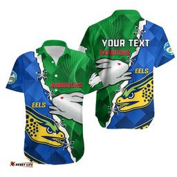 Custom Personalised Rabbitohs Mix Eels Rugby Hawaiian Shirt Souths And Parra Sporty Style