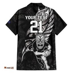 Custom New Zealand Maori Rugby Hawaiian Shirt Rarauhe Pango Silver Fern Manaia