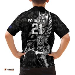 Custom New Zealand Maori Rugby Hawaiian Shirt Rarauhe Pango Silver Fern Manaia