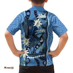 Australia Flannel Flower With Superb Fairywren Hawaiian Shirt Aboriginal Art