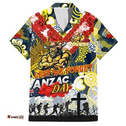 Personalised Cowboys ANZAC Day Hawaiian Shirt Aboriginal Rising Sun