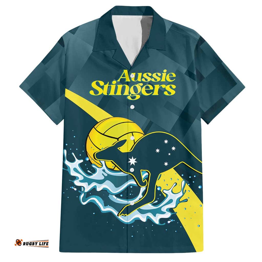 Custom Australia Water Polo 2024 Hawaiian Shirt Aussie Stingers Kangaroo Sporty Version