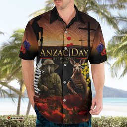 New Zealand and Australia ANZAC Day Hawaiian Shirt Kiwi Bird and Kangaroo Soldier
