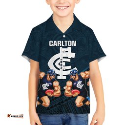 Personalised Calrton Football Hawaiian Shirt Blues Go Champions Polynesian Indigenous Art