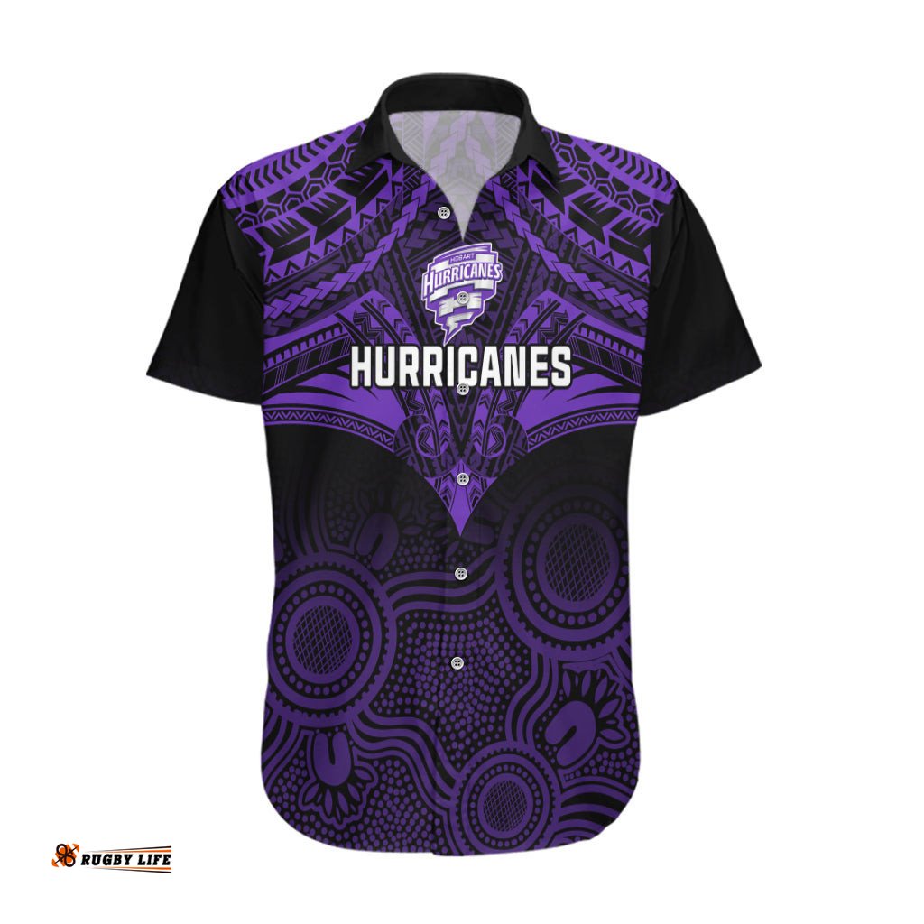 Custom Hobart Hurricanes Cricket Hawaiian Shirt Unique Indigenous Art Mix Polynesian Pattern