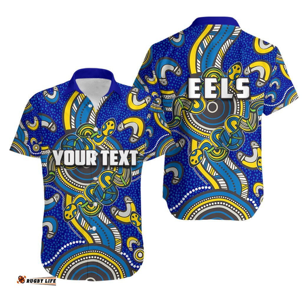 Custom Personalised Parramatta Eels Hawaiian Shirt Aboriginal Rugby Style