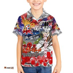 Personalised Australia Rugby Dragons ANZAC Hawaiian Shirt St George Illawarra Scratch Style