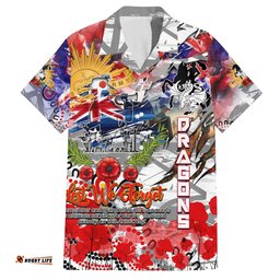 Personalised Australia Rugby Dragons ANZAC Hawaiian Shirt St George Illawarra Scratch Style