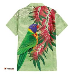 Australia Bottlebrush And Lorikeets Hawaiian Shirt Aboriginal Art Watercolor Style