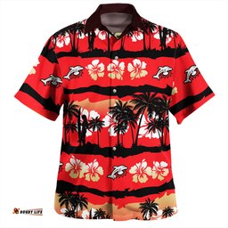 Redcliffe Dolphins Hawaiian Shirt - Tropical Hibiscus and Coconut Trees