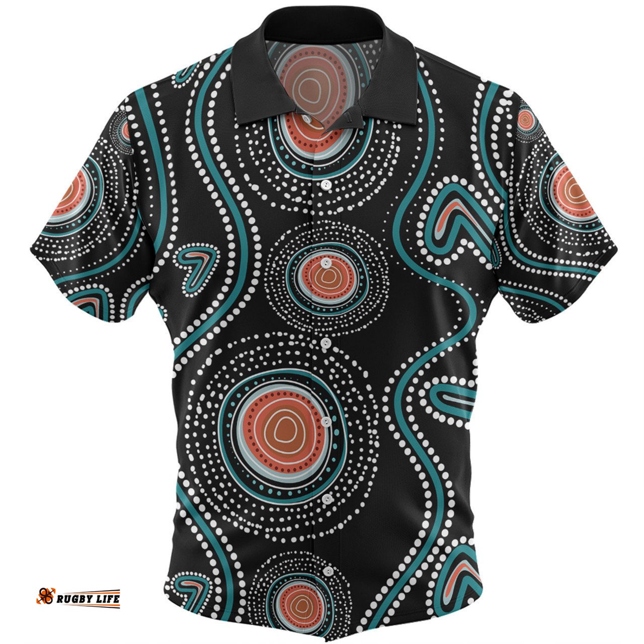 Australia Dot Painting Inspired Aboriginal Hawaiian Shirt - Aboriginal Green Dot Patterns Art Painting Hawaiian Shirt