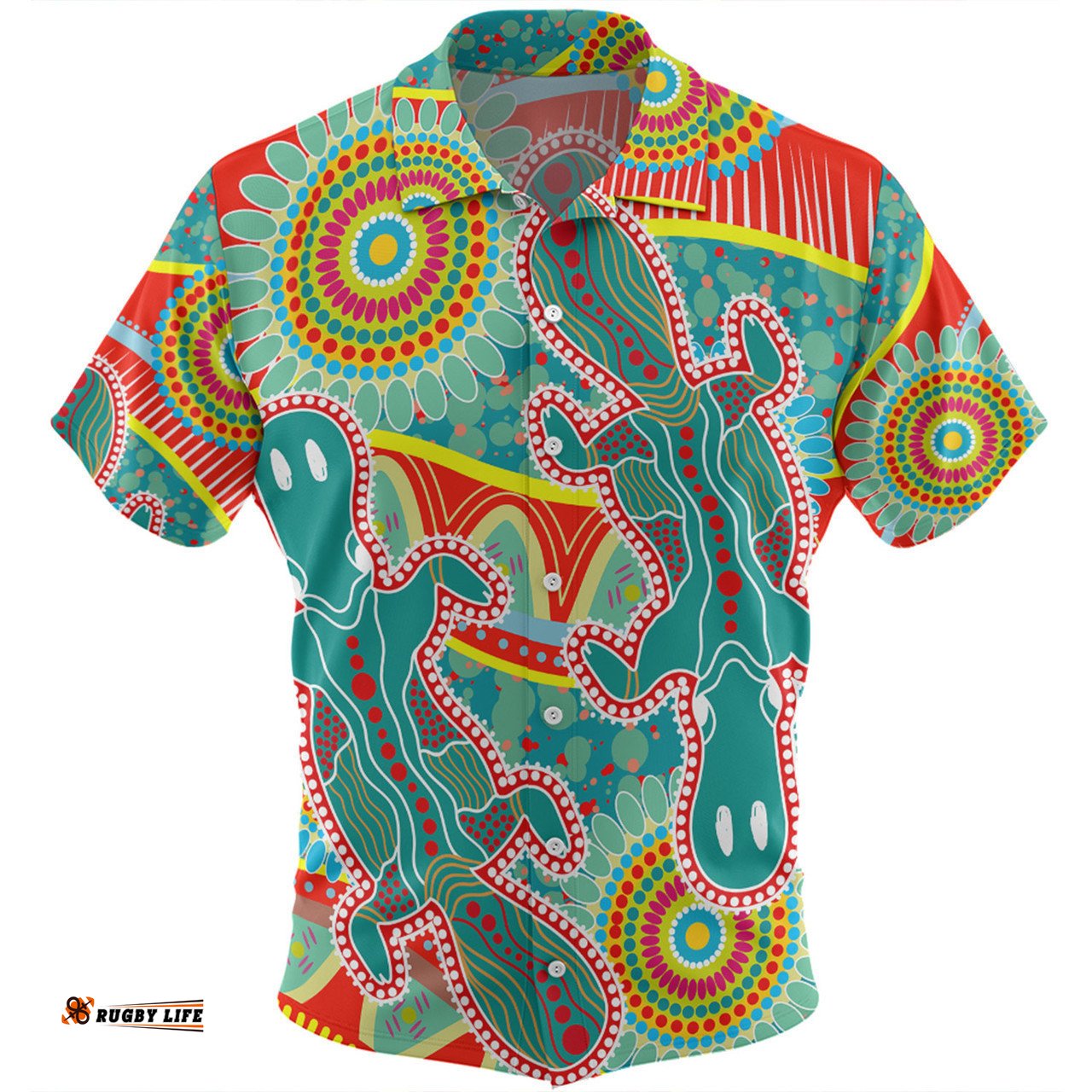 Australia Platypus Aboriginal Hawaiian Shirt - Green Platypus With Aboriginal Art Dot Painting Patterns Inspired Hawaiian Shirt