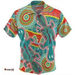 Australia Platypus Aboriginal Hawaiian Shirt - Green Platypus With Aboriginal Art Dot Painting Patterns Inspired Hawaiian Shirt