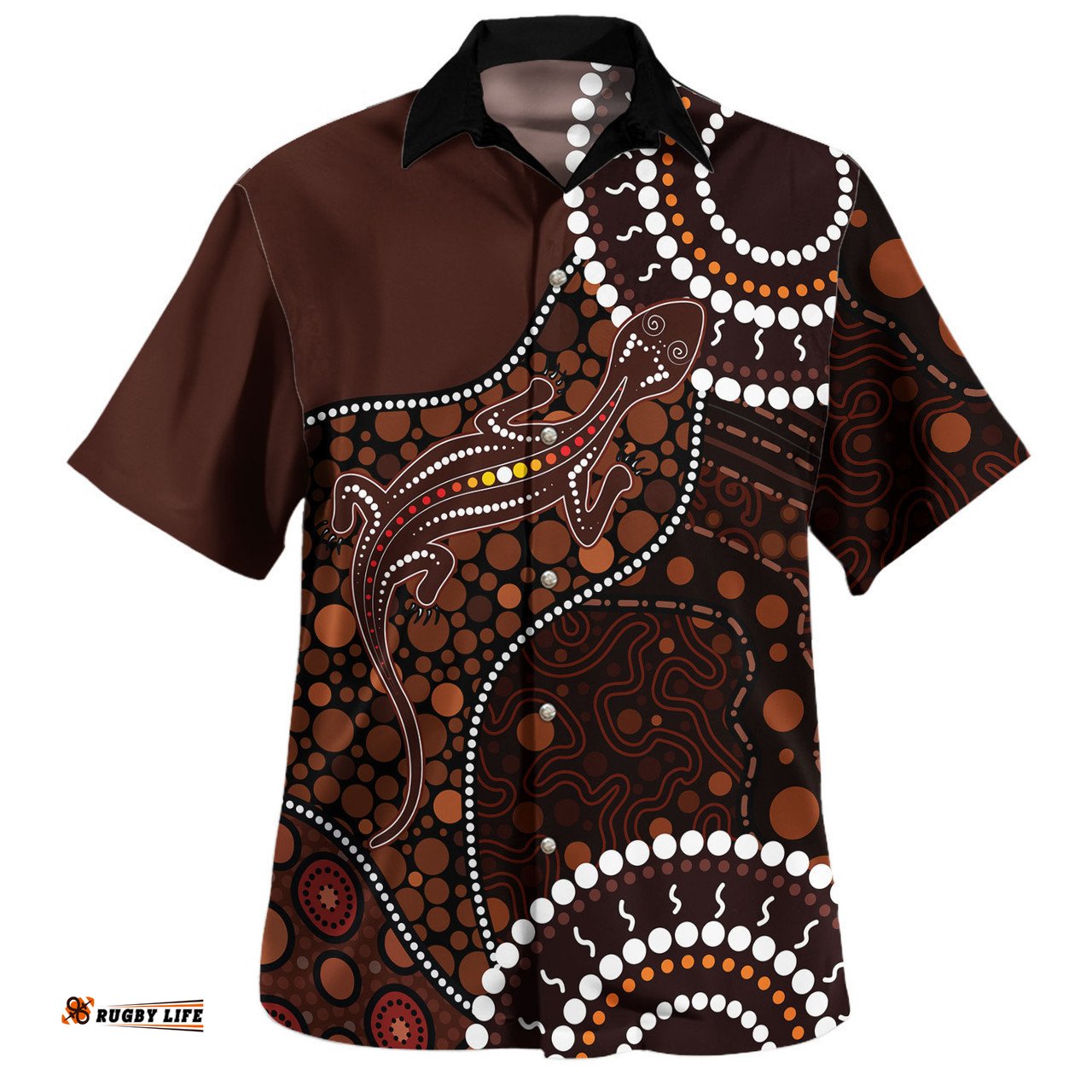 Australia Hawaiian Shirt Aboriginal Inspired Lizard With Dot Painting Pattern