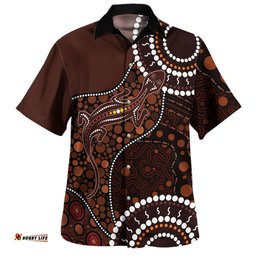 Australia Hawaiian Shirt Aboriginal Inspired Lizard With Dot Painting Pattern