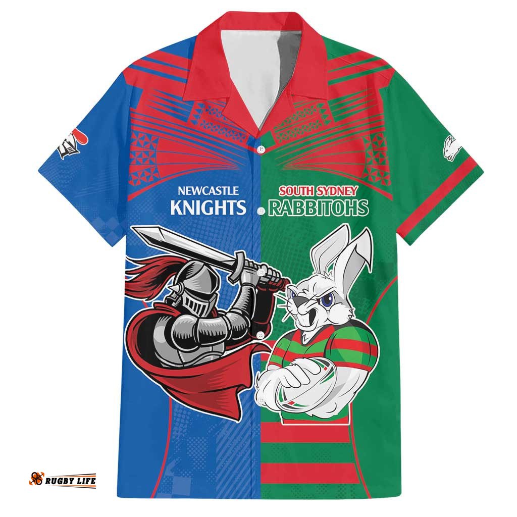 Custom Knights and Rabbitohs Mascot Together Hawaiian Shirt