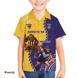 Custom Dockers And Hawks Football Hawaiian Shirt Aboriginal Mix Polynesian Pattern