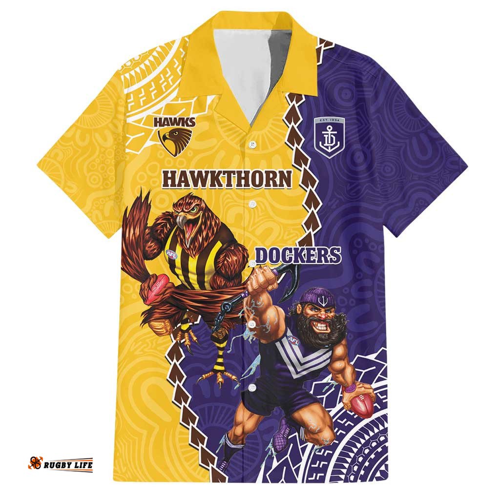 Custom Dockers And Hawks Football Hawaiian Shirt Aboriginal Mix Polynesian Pattern