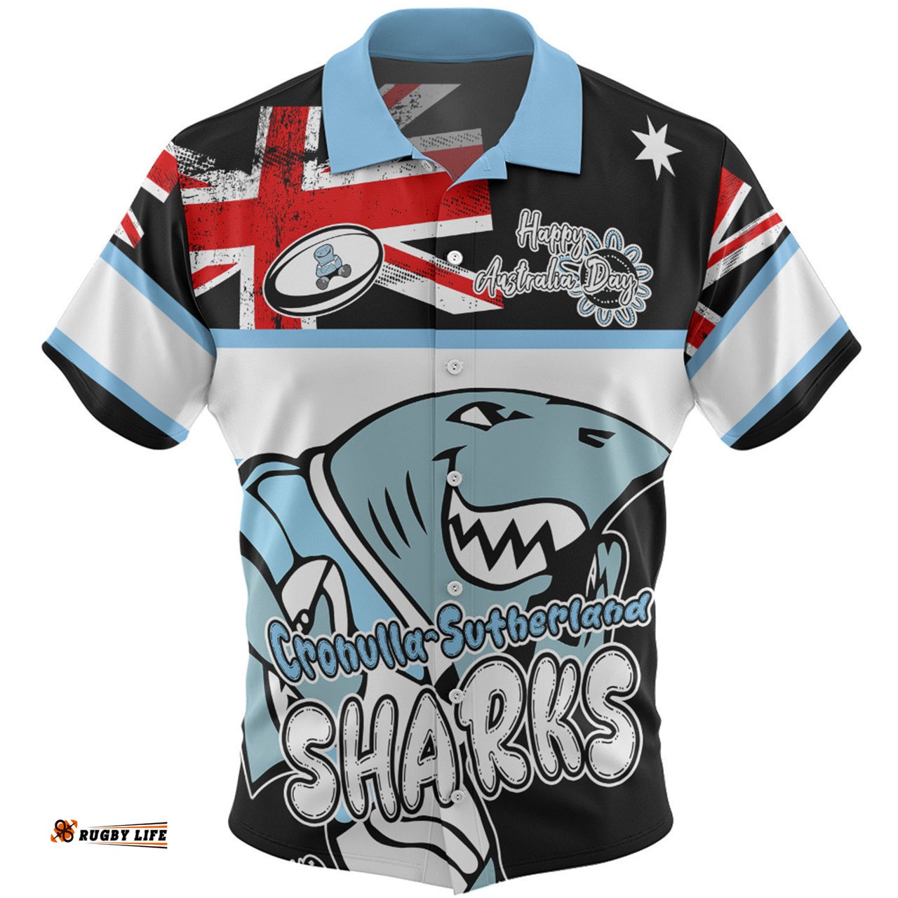 Cronulla-Sutherland Sharks Hawaiian Shirt - Happy Australia Day We Are One And Free V2