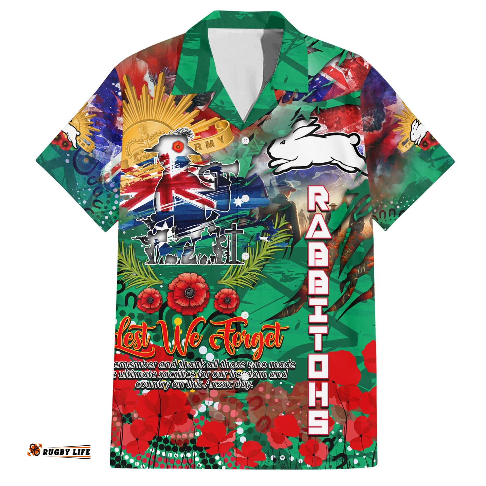 Personalised Australia Rugby Rabbitohs ANZAC Hawaiian Shirt South Sydney Scratch Style