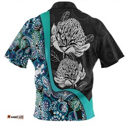 Australia Warratah Goanna Aboriginal Hawaiian Shirt - Waratah Flowers With Blue Lizards, Stones, Sand Dot Art Painting Inspired Hawaiian Shirt