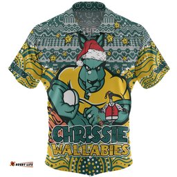 Australia Wallabies Christmas Custom Hawaiian Shirt - Christmas Knit Patterns Vintage Jersey Ugly Hawaiian Shirt