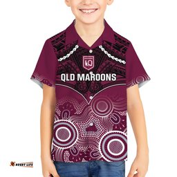 Custom QLD Maroons Rugby Hawaiian Shirt Aboriginal Mix Polynesian Pattern