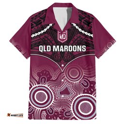 Custom QLD Maroons Rugby Hawaiian Shirt Aboriginal Mix Polynesian Pattern
