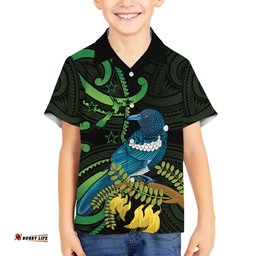 New Zealand Tui Bird Hawaiian Shirt Aotearoa Maori With Kowhai Flowers