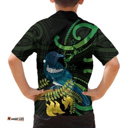 New Zealand Tui Bird Hawaiian Shirt Aotearoa Maori With Kowhai Flowers