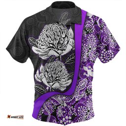 Australia Warratah Goanna Aboriginal Hawaiian Shirt - Waratah Flowers With Purple Lizards, Stones, Sand Dot Art Painting Inspired Hawaiian Shirt