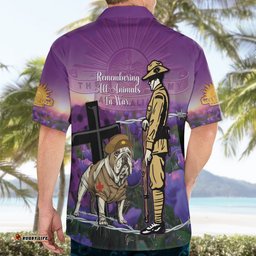 Australia Dog Heroes ANZAC Hawaiian Shirt Remembering All Animals In War Purple Poppies