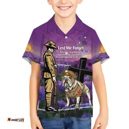 Australia Dog Heroes ANZAC Hawaiian Shirt Remembering All Animals In War Purple Poppies