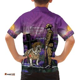 Australia Dog Heroes ANZAC Hawaiian Shirt Remembering All Animals In War Purple Poppies