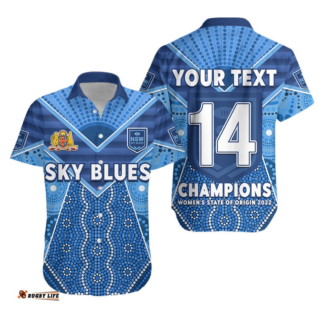Custom Text And Number NSW Sky Blues Hawaiian Shirt The Champions Womens State Of Origin