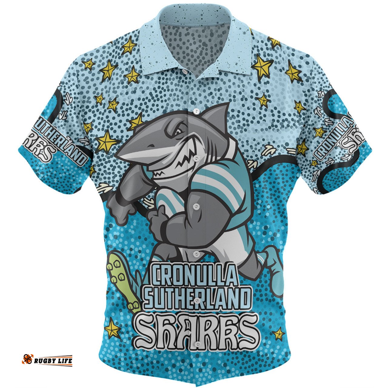 Cronulla-Sutherland Sharks Custom Hawaiian Shirt - Team With Dot And Star Patterns For Tough Fan Hawaiian Shirt